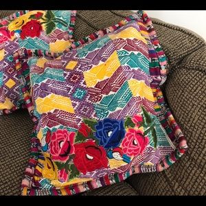 Huipil handwoven floral pillow cover Guatemala